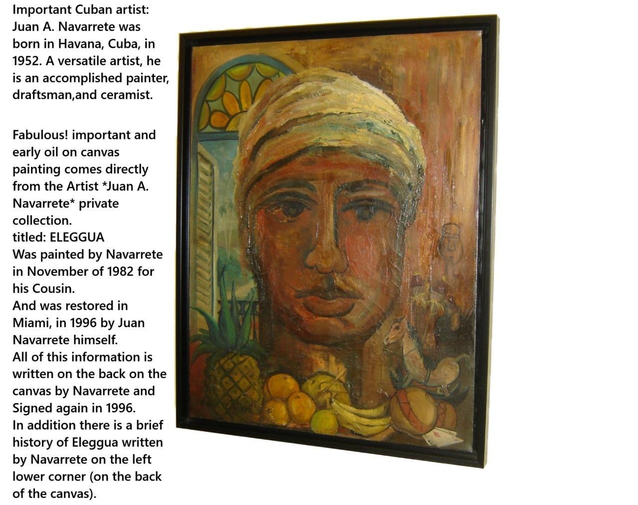 Important Cuba Artist Juan Navarrete Very Early Oil Painting Eleggua Yoruba 1982