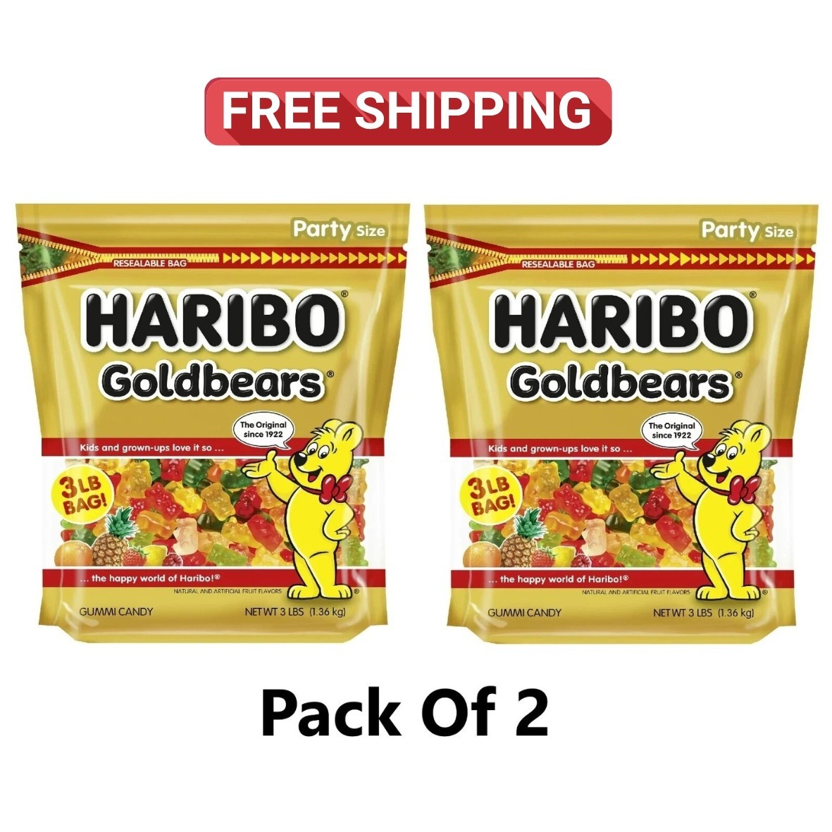 Haribo Goldbears Original Gummy Bears Bag, 3 Lb (Pack Of 2)