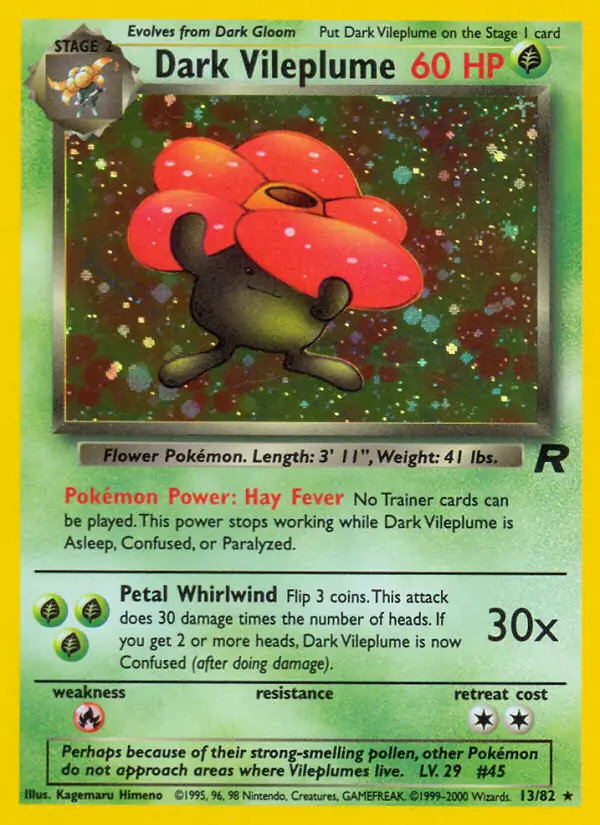 Dark Vileplume - 13/82 - Pokemon Team Rocket Unlimited Holo Rare Card WOTC NM