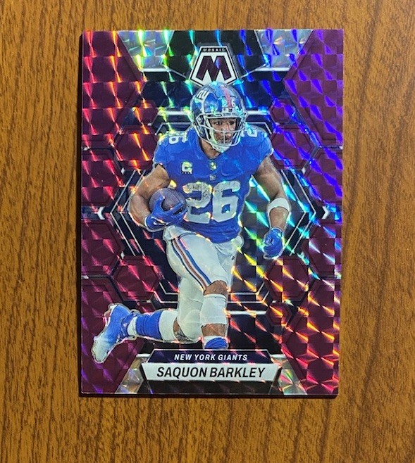 2023 Panini Mosaic #177 Saquon Barkley Purple Mosaic Prizm /49