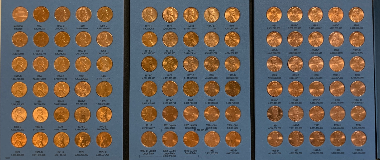 Lincoln Cent Penny Set 1959-1998 PD 89 Coins Choice BU +82 Varieties + Whitman