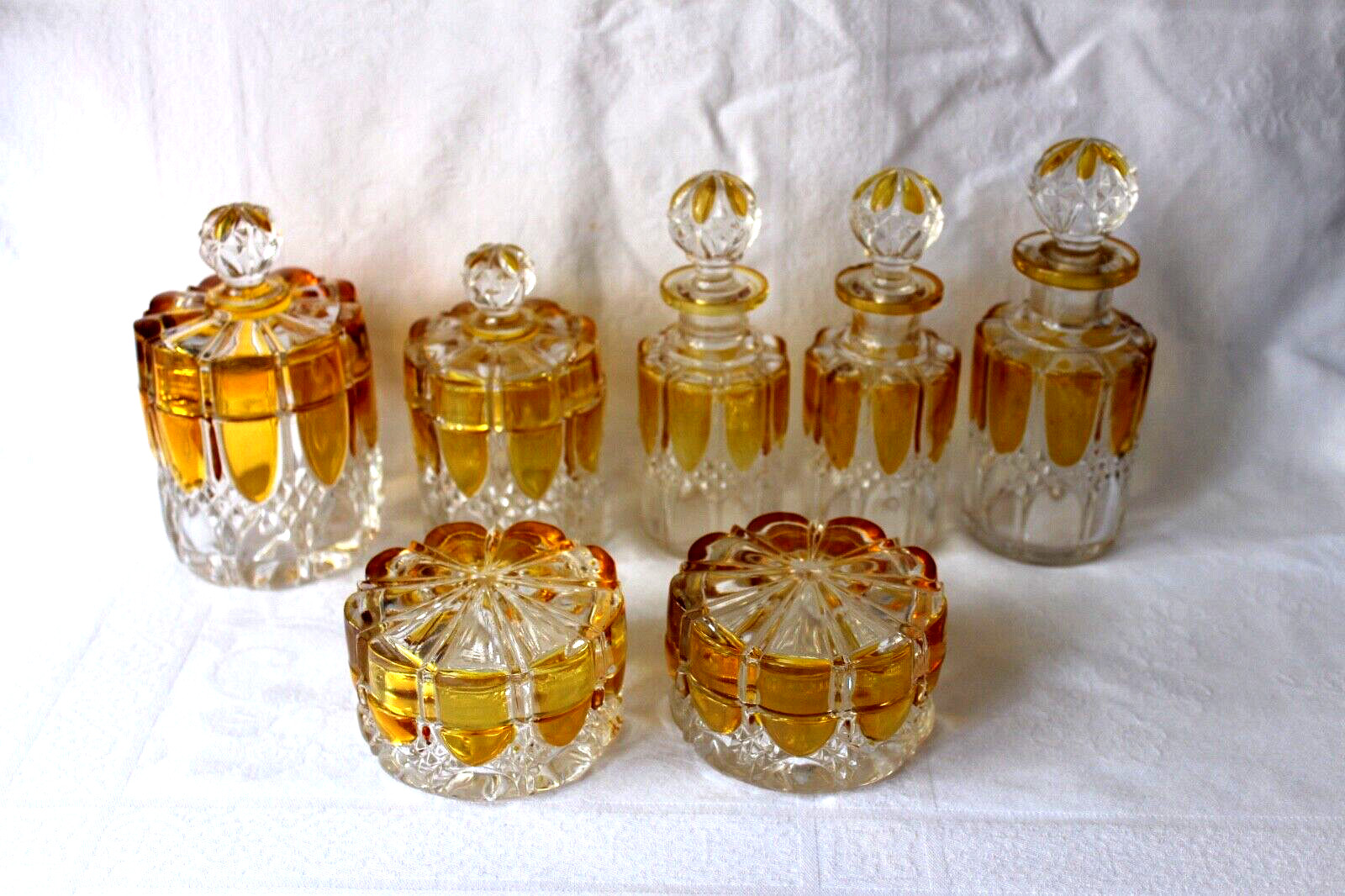 Antique Val St Lambert Valembert 7 piece crystal  vanity set 1920-1930