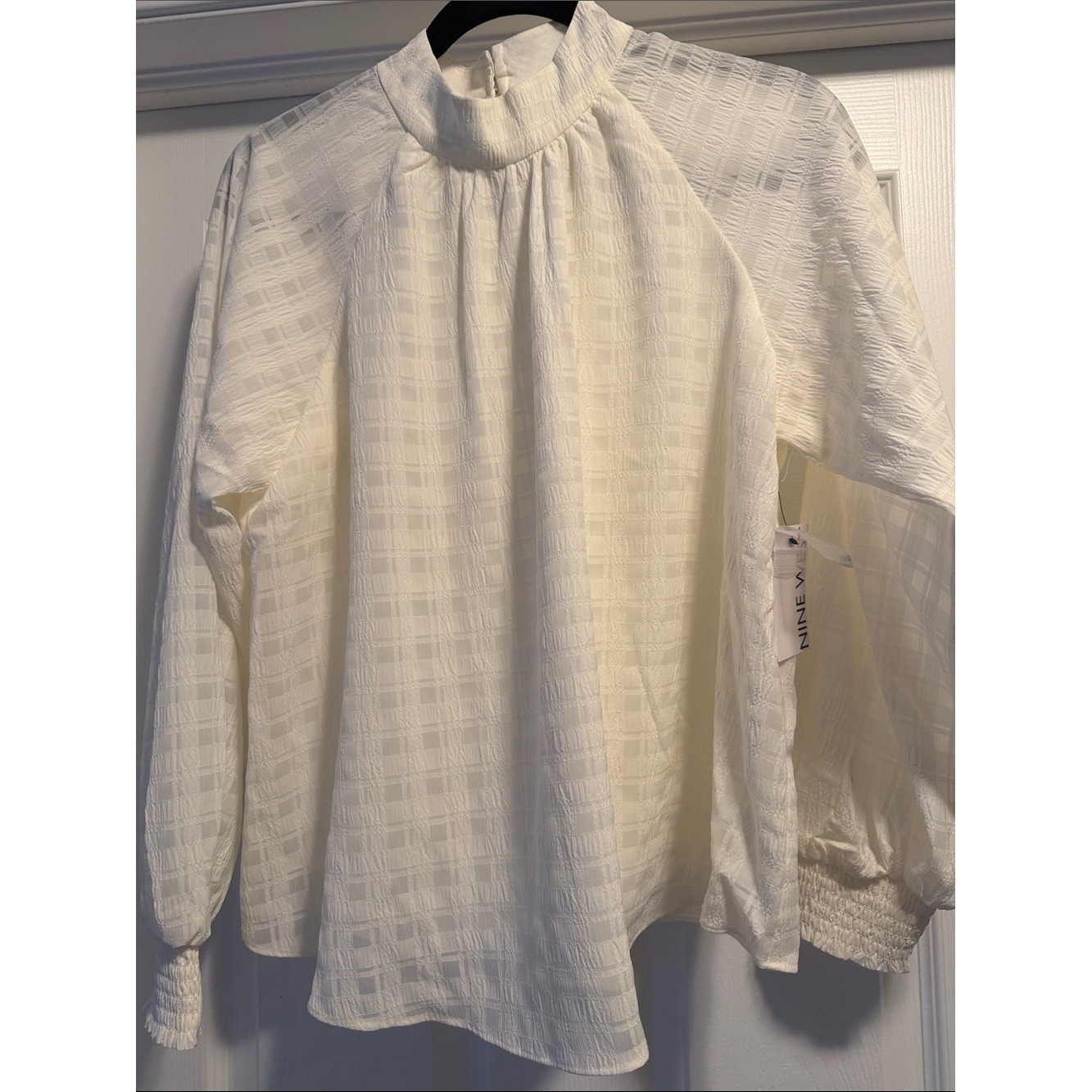 Nine West Cream Textured High-Neck Blouse