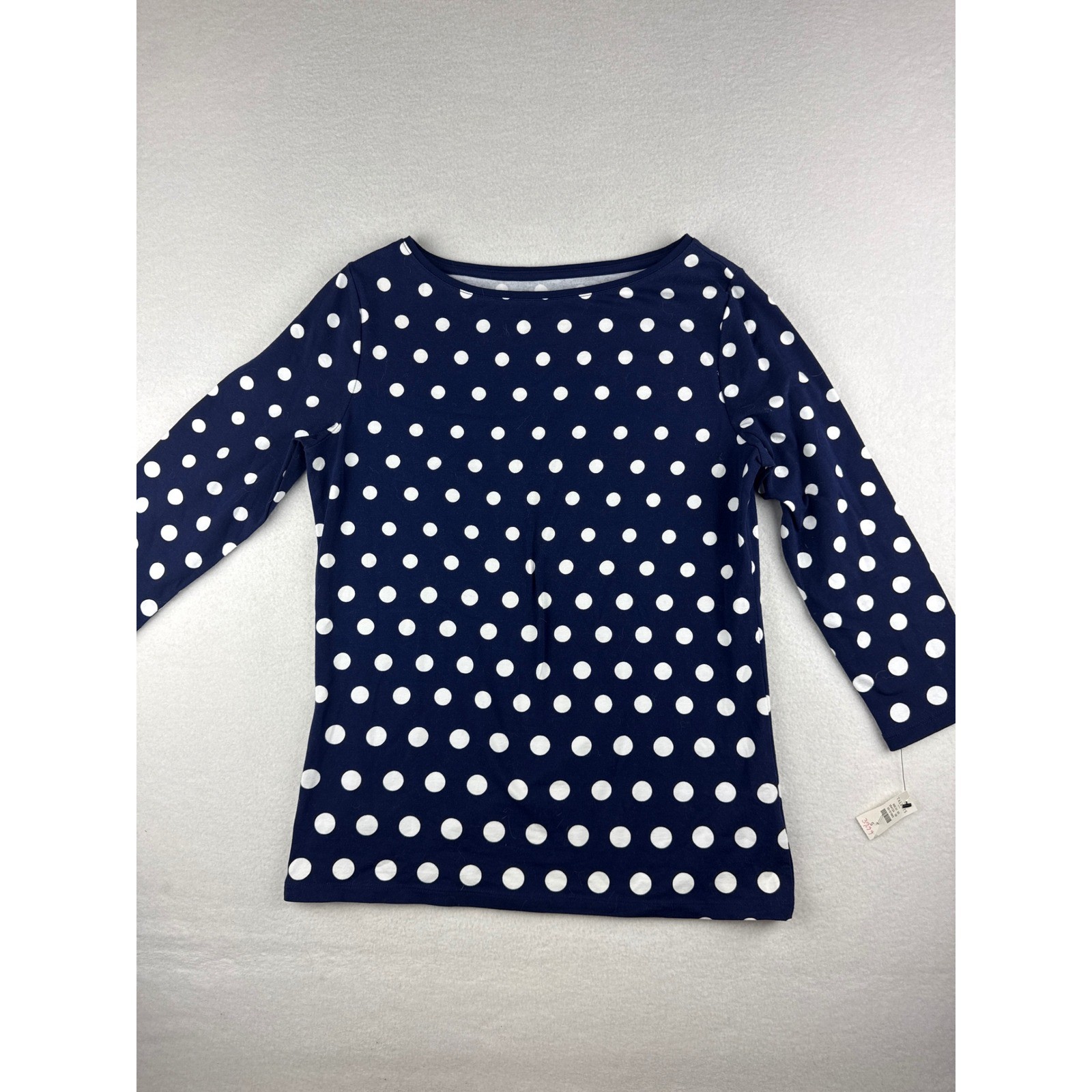 Talbots Navy Blue White Polka Dot Boat Neck 3/4 Sleeve Tee Top Small