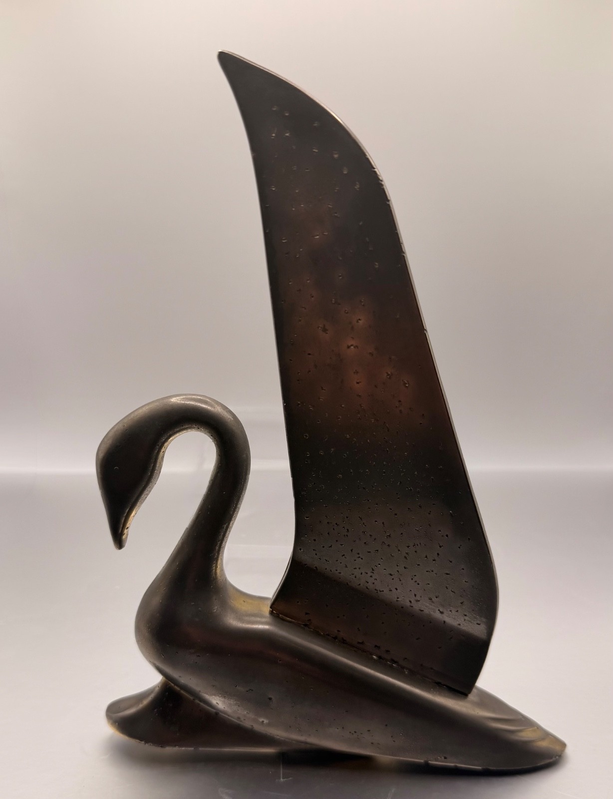 Vintage 1930s Art Deco Geometric Swan Sculpture French Spelter Bookend Element Vintage 1930s Art Deco Geometric Swan Sculpture French Spelter Bookend Element