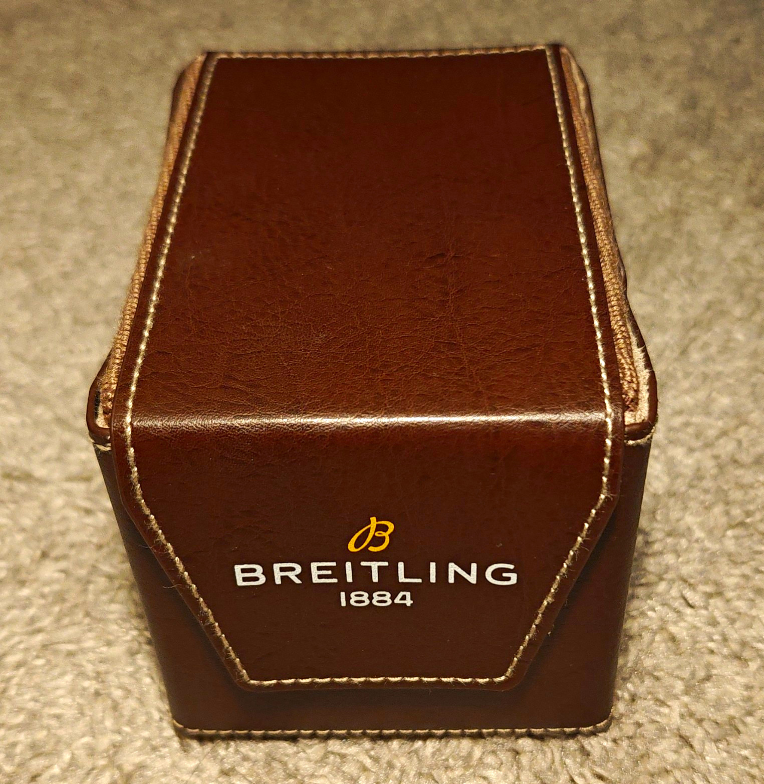 Breitling 1884 Brown/Beige Leather Watch Case Box Collapsible Missing Pillow Breitling 1884 Brown/Beige Leather Watch Case Box Collapsible Missing Pillow