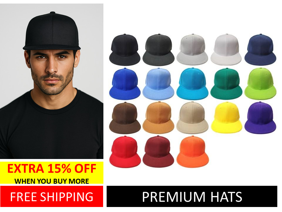 Original Plain Fitted Caps Flat Bill/Brim Hip Hop Hats  Solid Colors [ HATCO ]
