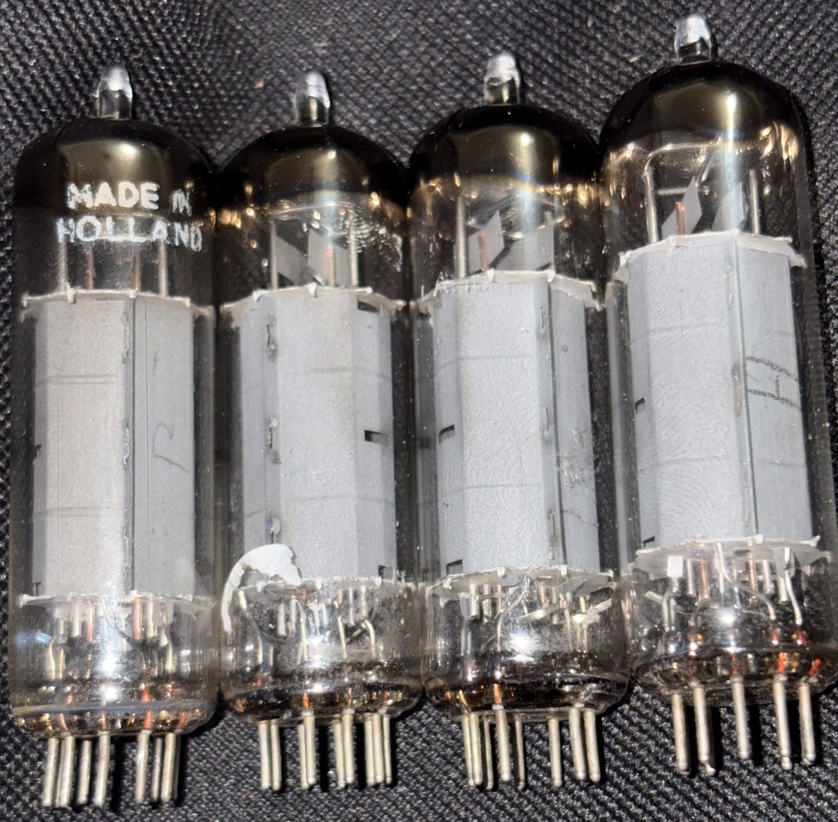 6BQ5/EL84 1958 Sittard Plant Amperex rX3 X8F/X8K Matched Quad Tubes Holland Used