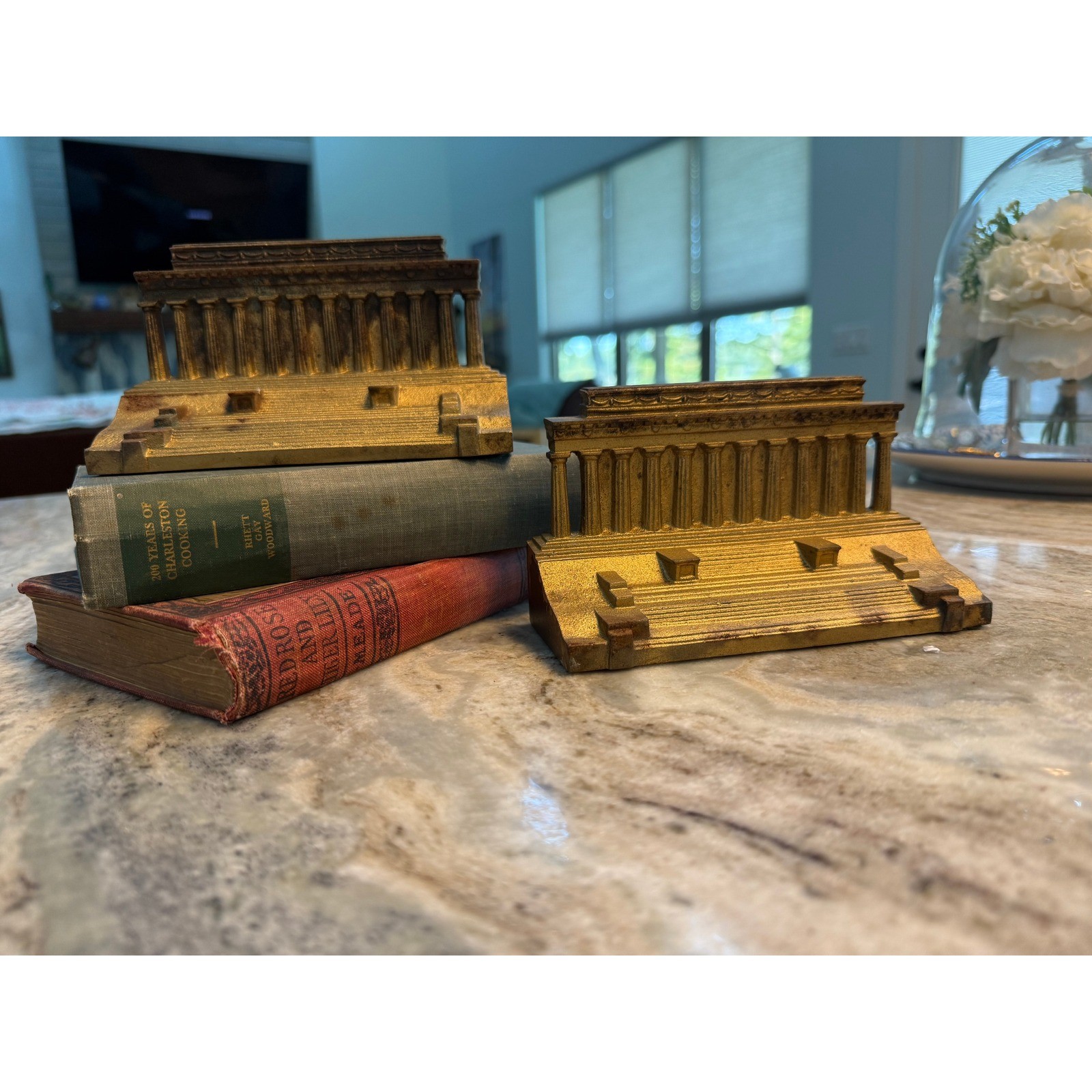 Vintage Bradley & Hubbard Lincoln Memorial Cast Iron Bookends Gold B&H Set Vintage Bradley & Hubbard Lincoln Memorial Cast Iron Bookends Gold B&H Set