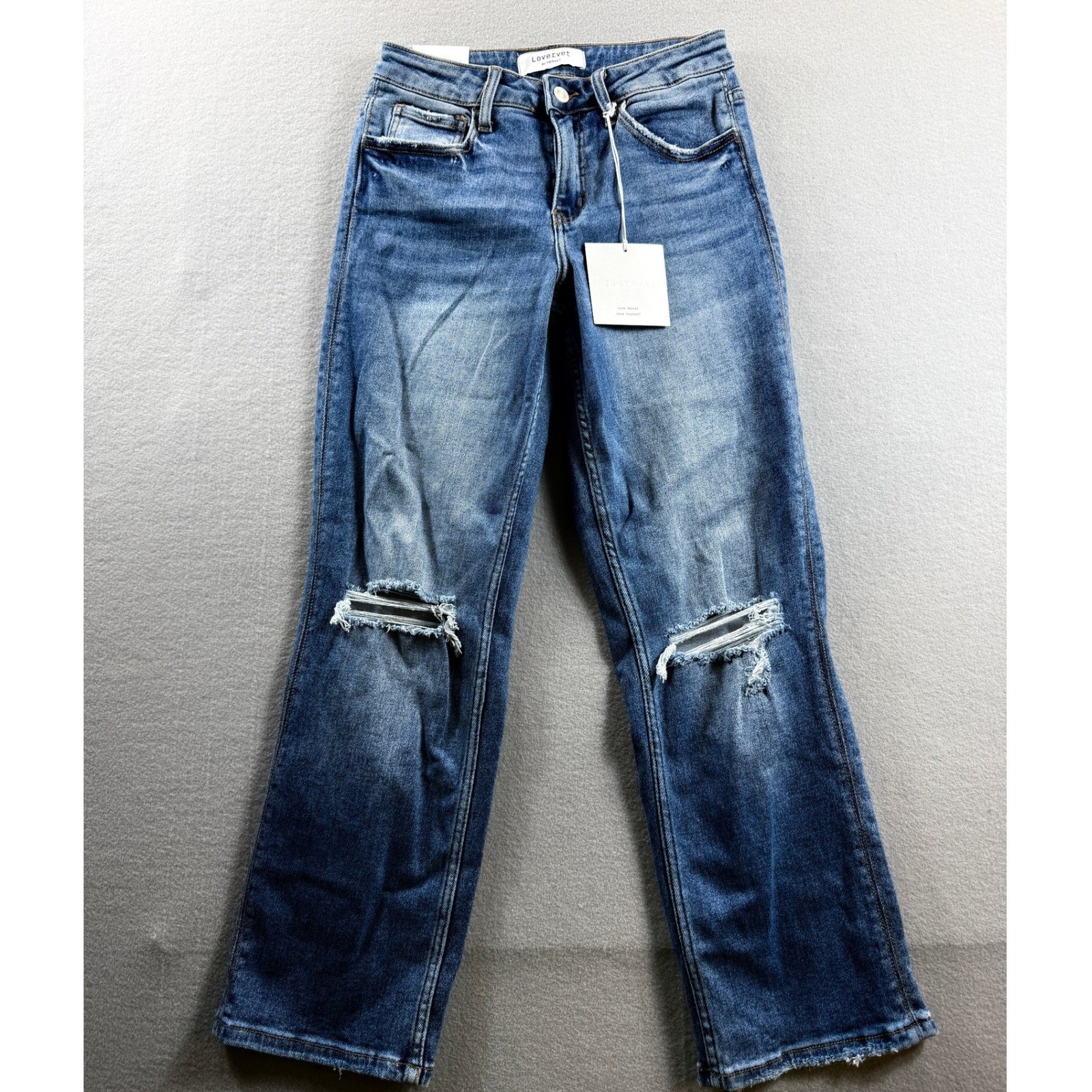 Lovervet by Vervet Jeans Women 26/3 Blue Distressed Straight Leg 26x27