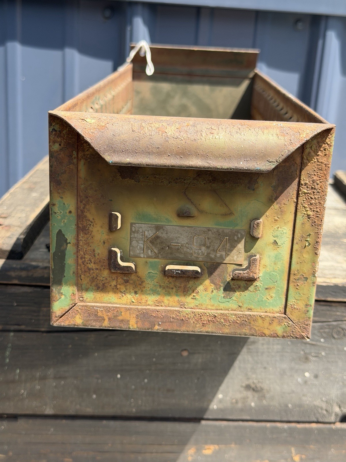 Vintage Industrial Equipto Steel Drawer Green Metal Rusty Patina 18x5.5”