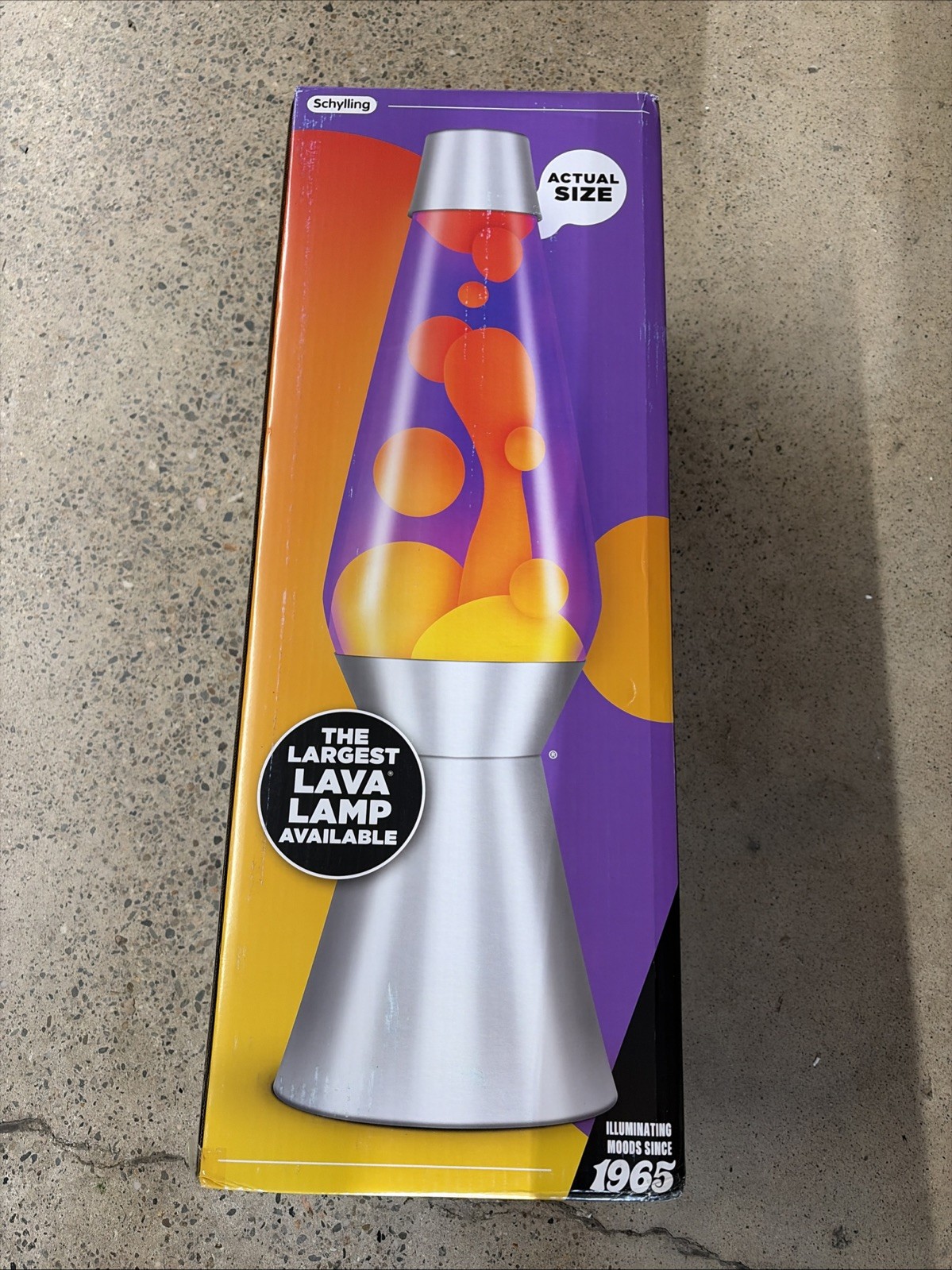 Lava The Original 27-inch Silver Base Grande Lamp Yellow Wax in Purple Broken Lava The Original 27-inch Silver Base Grande Lamp Yellow Wax in Purple Broken