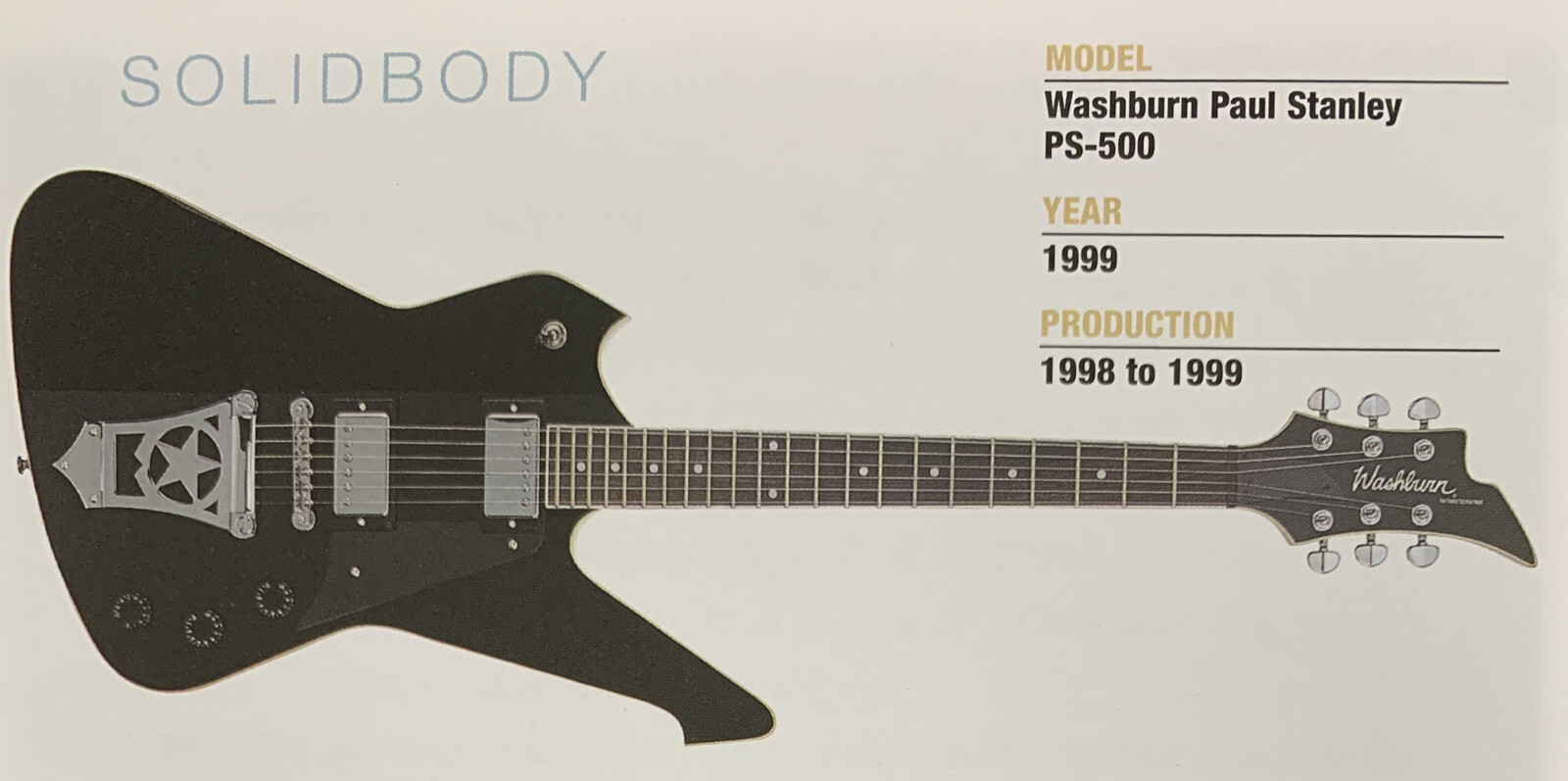 1999 Washburn Paul Stanley PS-500 Body Guitar Fridge Magnet 5.25\ 1999 Washburn Paul Stanley PS-500 Body Guitar Fridge Magnet 5.25\