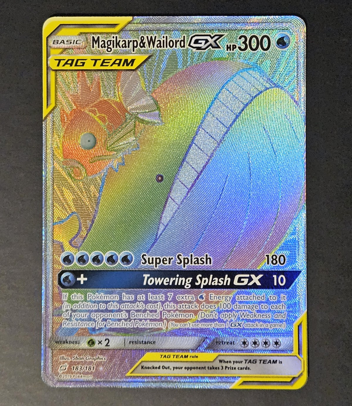 Magikarp & Wailord GX #183 Sun & Moon Team Up Rainbow Secret Rare 🔥 Magikarp & Wailord GX #183 Sun & Moon Team Up Rainbow Secret Rare 🔥