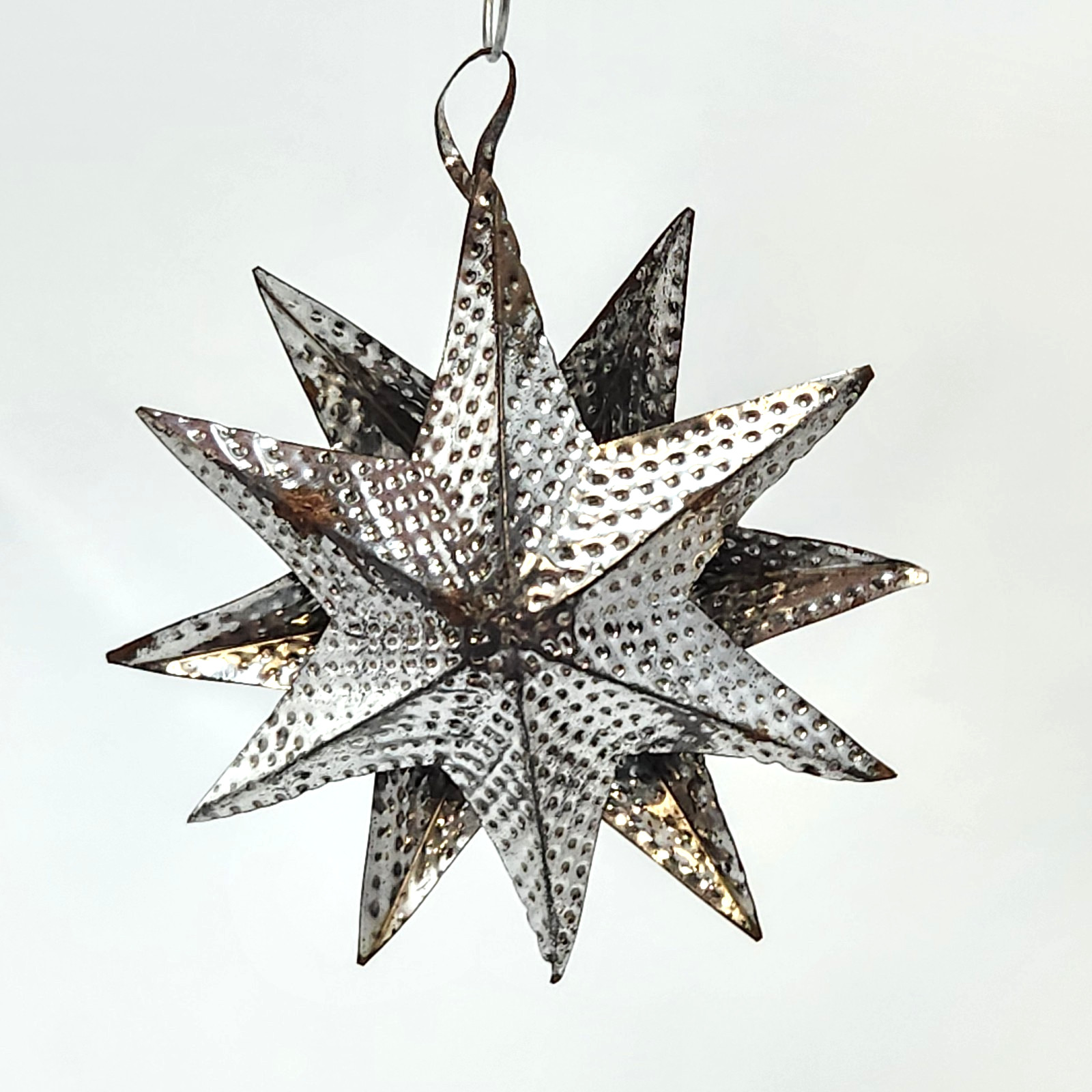 Punched Tin Star Ornament 3D Silver 6 Points 3\ Punched Tin Star Ornament 3D Silver 6 Points 3\