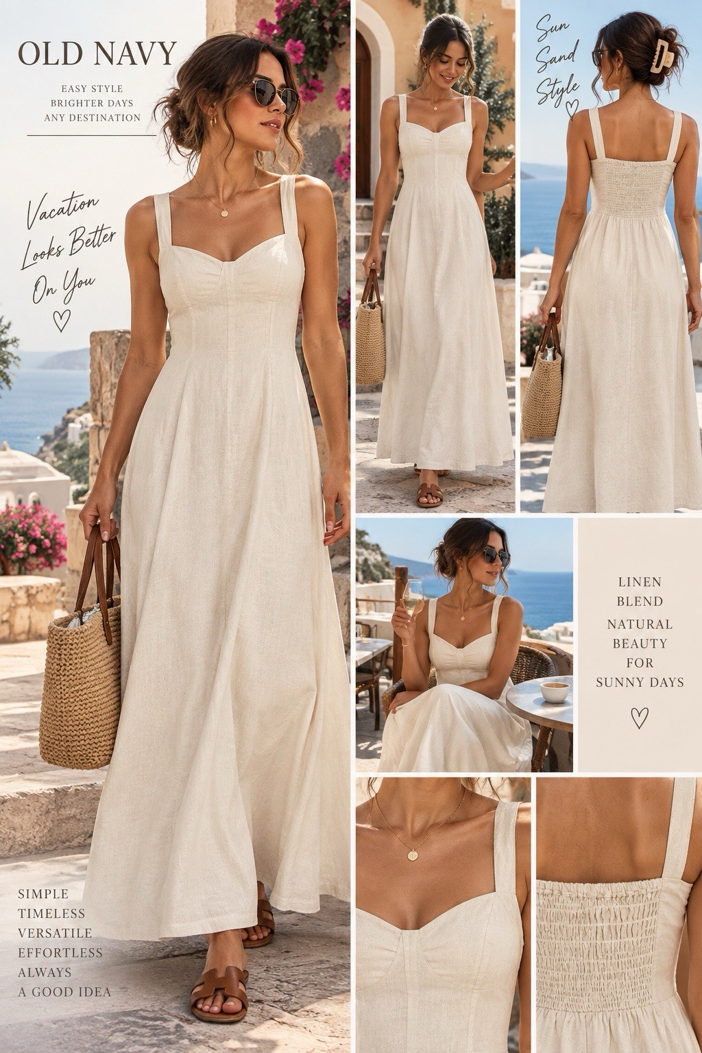 NWT Old Navy Linen Blend Cream Maxi Dress L Smocked Back Cottagecore Boho
