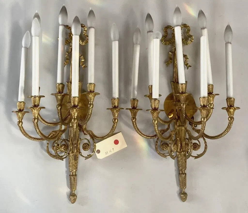 Pair Gilt Bronze Neoclassical Style Wall Sconces