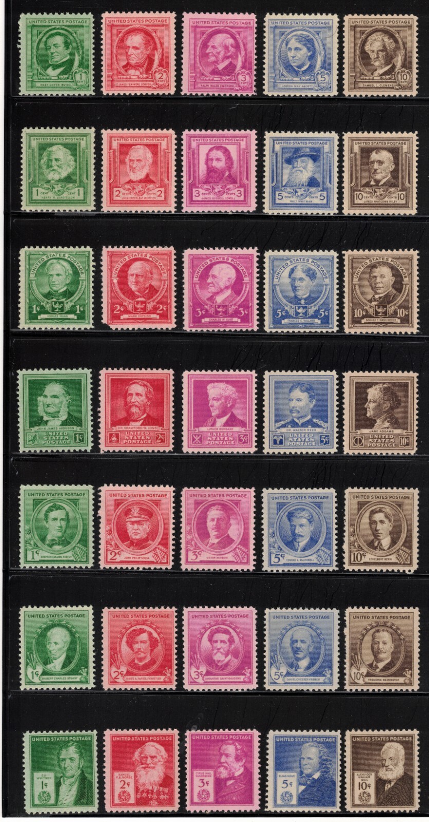 US Stamps Scott # 859 - 893 Famous Americans Issue - Mint OG NH US Stamps Scott # 859 - 893 Famous Americans Issue - Mint OG NH
