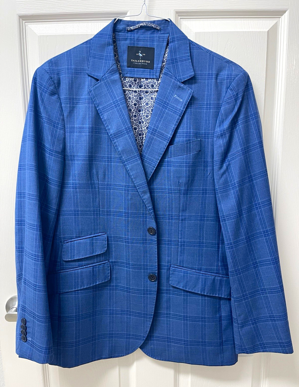 Tailorbyrd Men\'s Blue Plaid Sport Coat 2-Button Notch Lapel Inner Pockets Tailorbyrd Men\'s Blue Plaid Sport Coat 2-Button Notch Lapel Inner Pockets