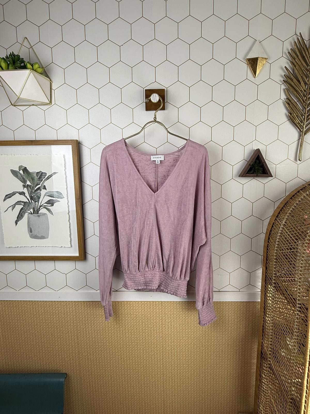 Evereve Layla Smocked Lilac Purple Long Sleeve Top - Size - Medium