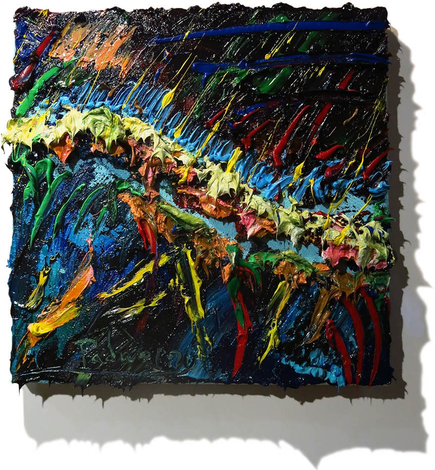 ORIGINAL OIL█PAINTING VINTAGE ART█SIGNED POP█ABSTRACT MODERN OUTSIDER POP 12x12\