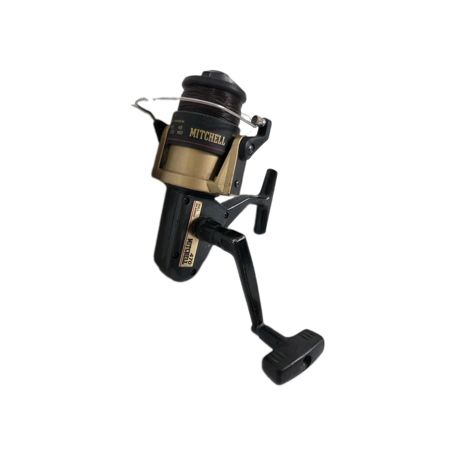 MITCHELL 470 BALL Bearing Salt Water Fishing Reel Black Gold Nylon String