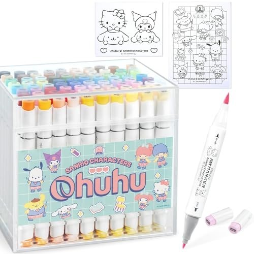 Ohuhu x Sanrio 80 Color + 1 Blender Brush Fine Marker Set Pastel Tones