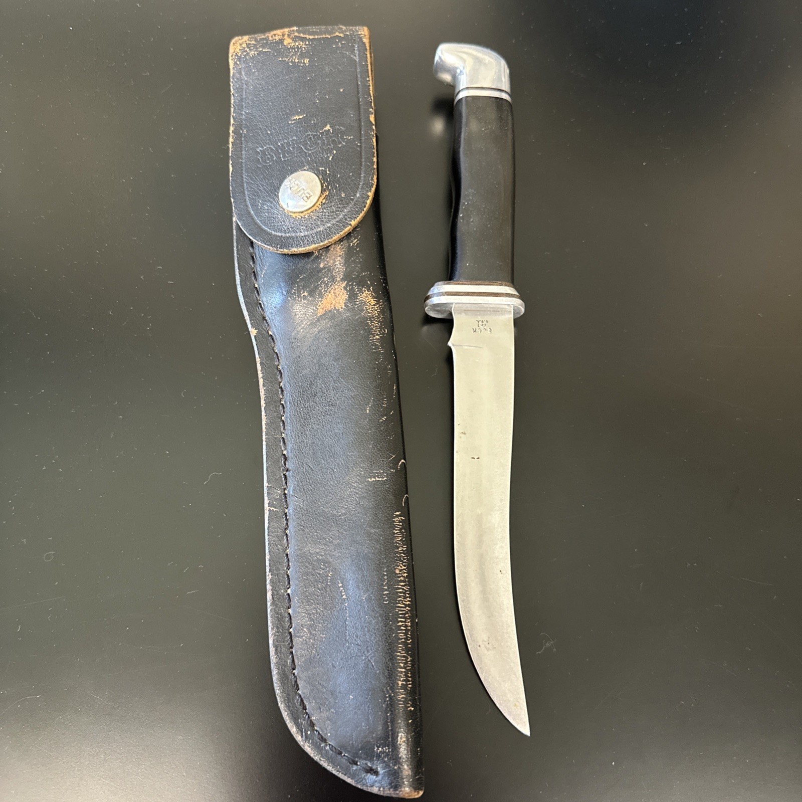 Vintage 1970s/80s Buck 121 Fisherman Fixed Blade Knife Original Leather Sheath