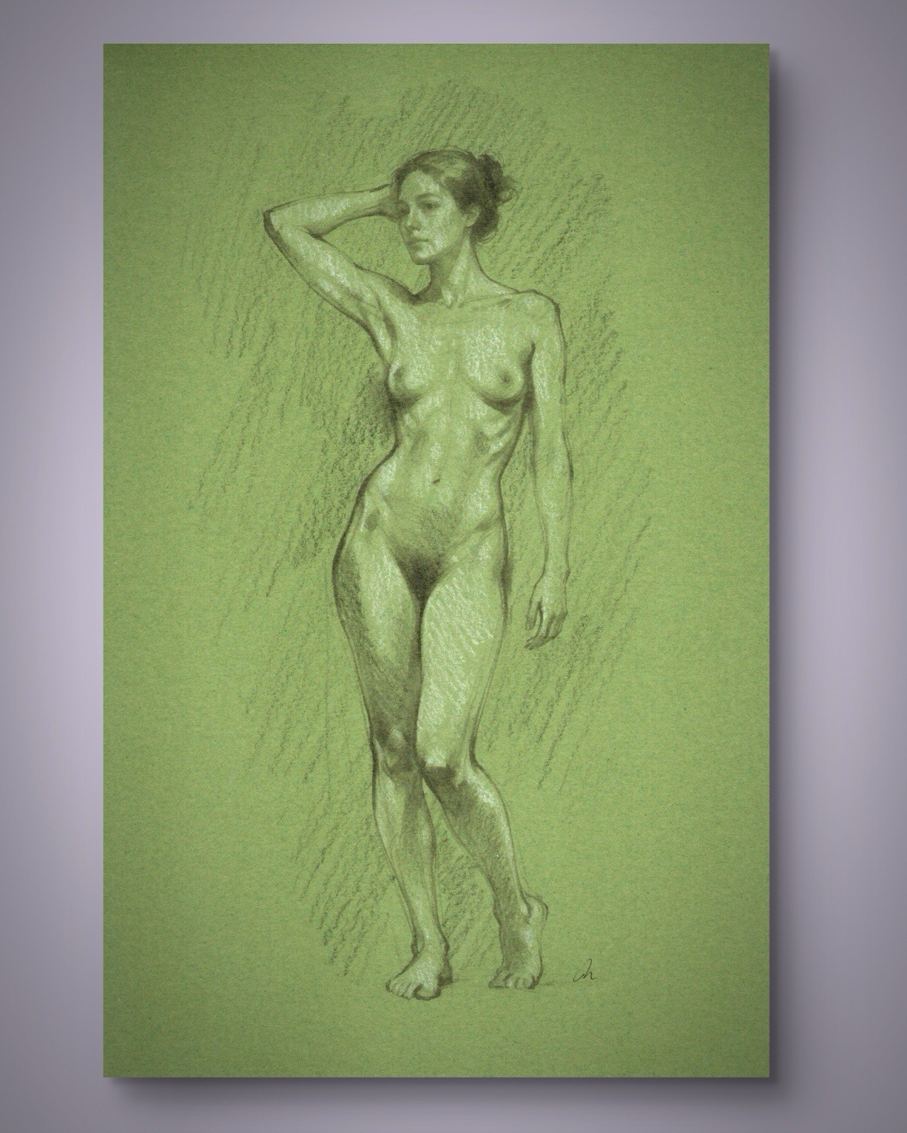 Original Mixed Media Female Portrait Figure Drawing Toned Paper  Size (5.5x8.5)