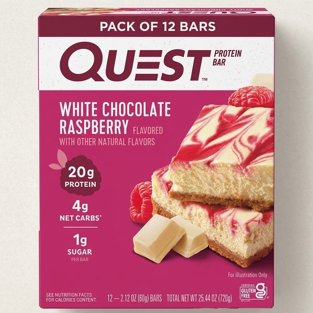 Quest Protein Bar, White Chocolate Raspberry, 20g Protein, 12 Ct 4g Net Carbs Quest Protein Bar, White Chocolate Raspberry, 20g Protein, 12 Ct 4g Net Carbs
