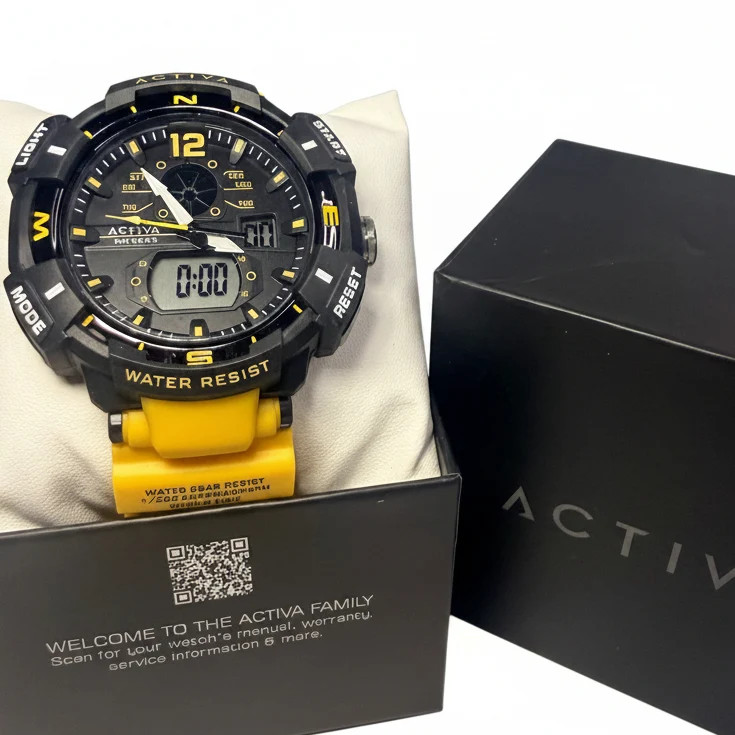 08045 Activa X Sport Yellow Band Dial Black Case Sport Activity Watch 08045 Activa X Sport Yellow Band Dial Black Case Sport Activity Watch