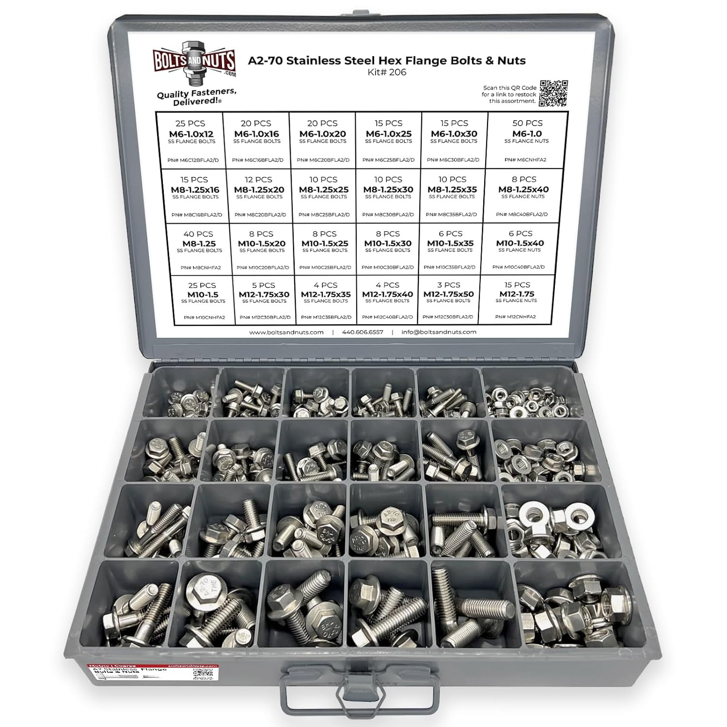 A2-70 Metric Stainless Steel Hex Flange Screws Bolts Nuts Assortment Kit - 343 P A2-70 Metric Stainless Steel Hex Flange Screws Bolts Nuts Assortment Kit - 343 P