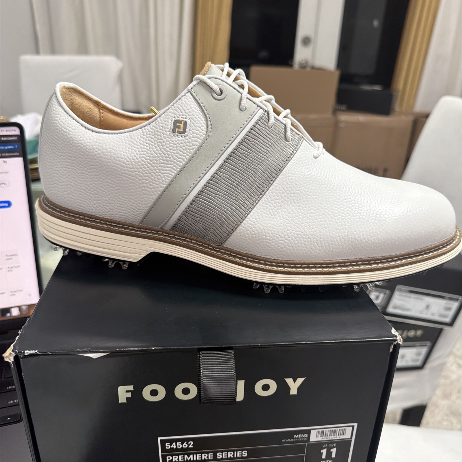 NEW FootJoy Premiere Series Packard Golf Shoes White/Gray/WHITE WIDE 11, 10, NEW