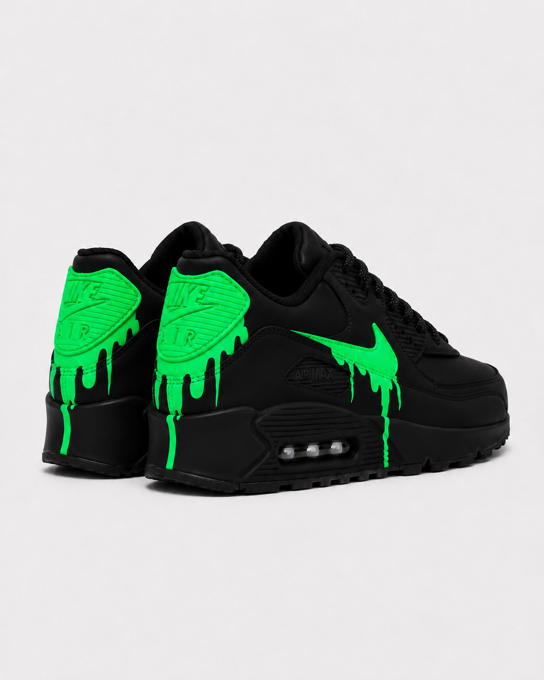 Nike Air Max 90 Custom – Black Neon Green Drip | Hand-Painted | In-Stock Sizes