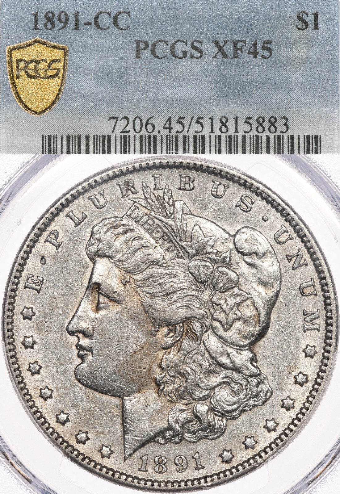 1891-CC $1 PCGS XF45 Morgan Silver Dollar Carson City Extremely Fine