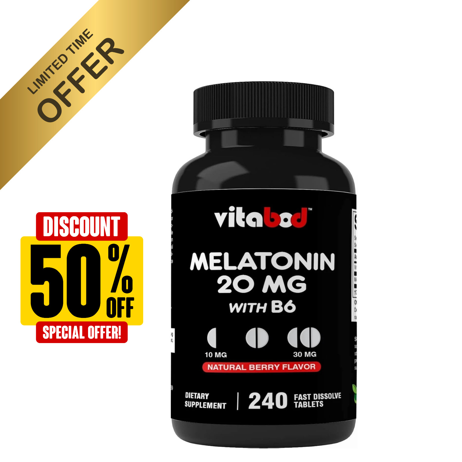 Melatonin 20mg High Potency Natural Sleep Aid Berry Flavor 240 Fast Dissolve TAB