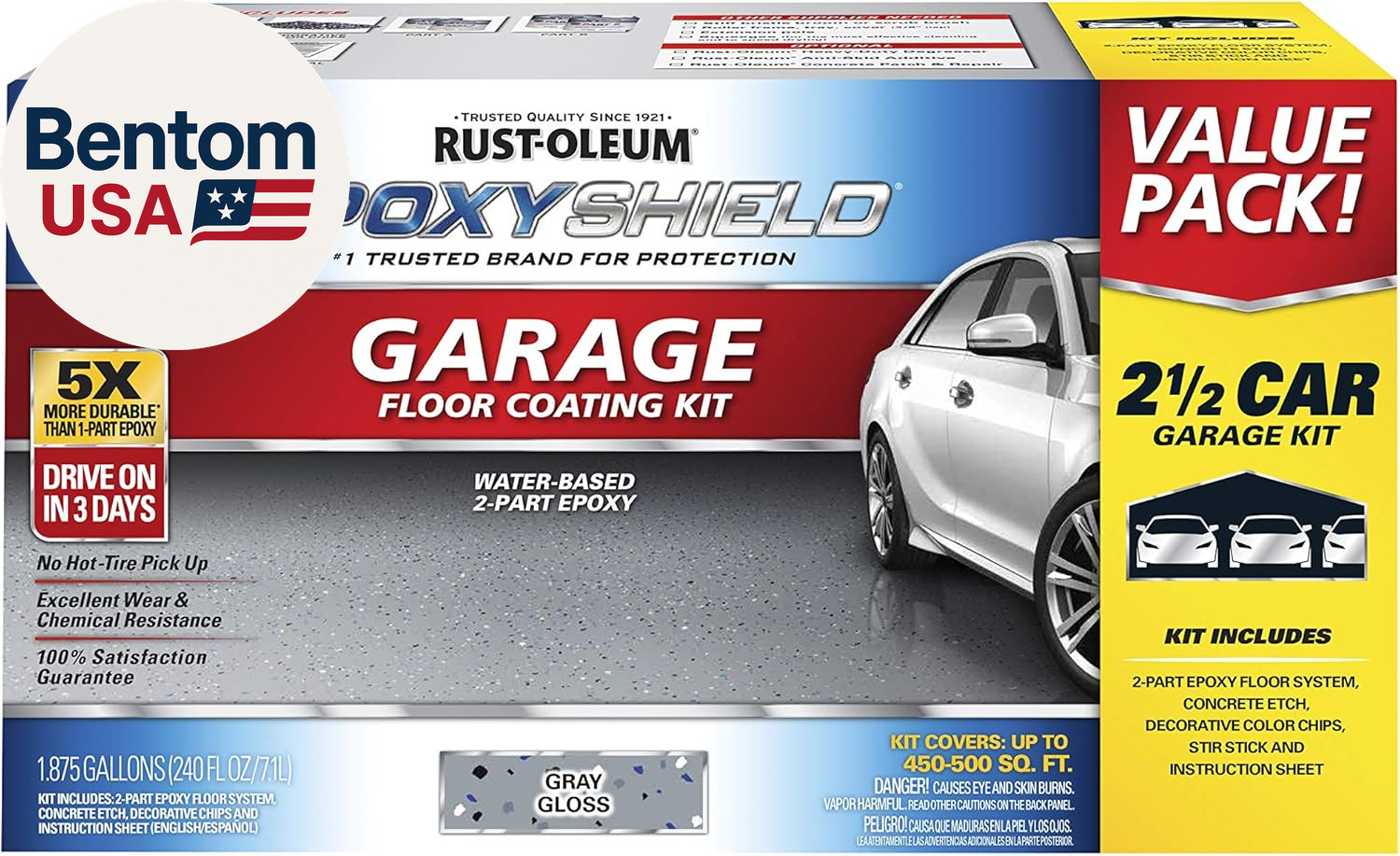 261845 EPOXYSHIELD Garage Floor Coating Kit, 2.5 Car, Gloss Gray