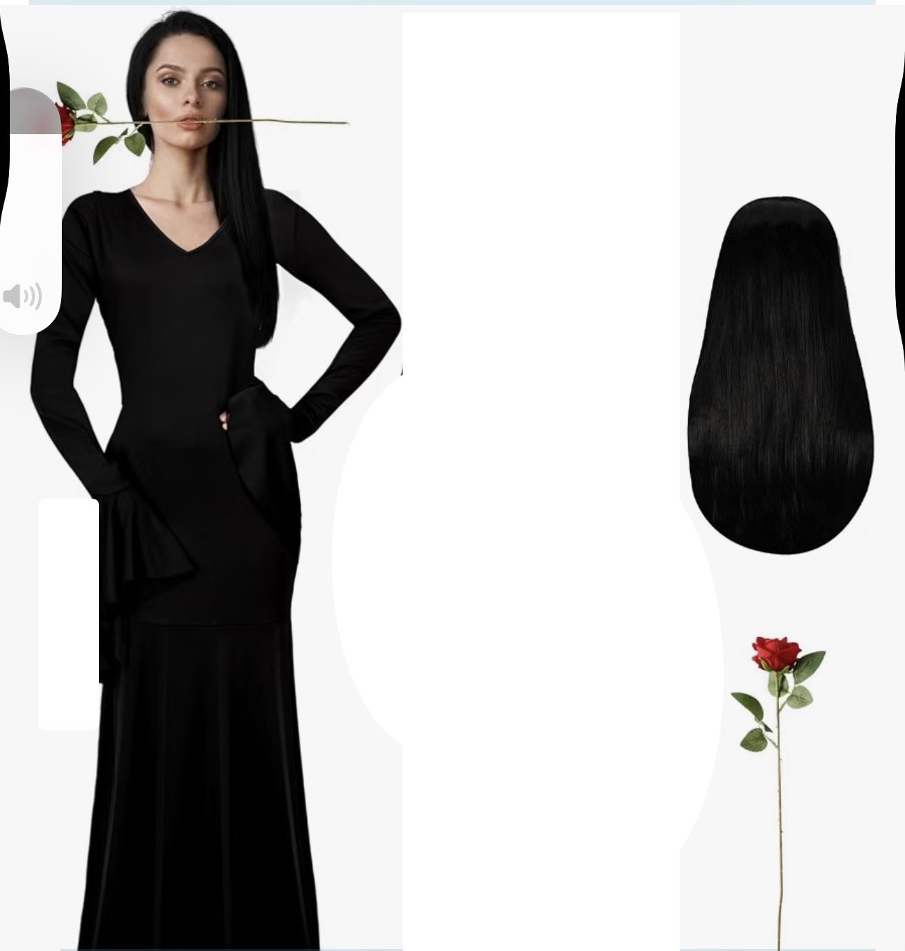 Womens Morticia Addams Costume Dress W/ Wig & Rose Medium Womens Morticia Addams Costume Dress W/ Wig & Rose Medium