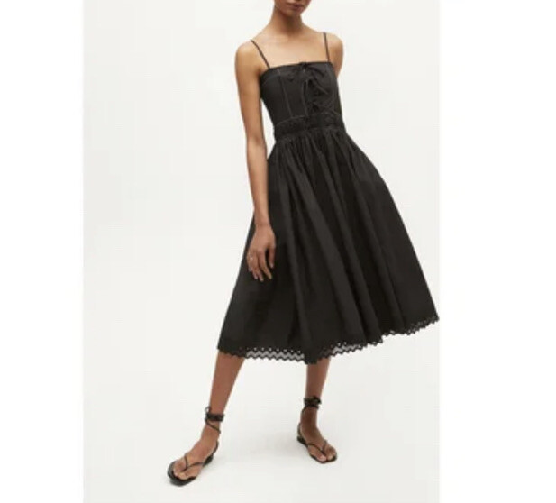 RHODE Katrina Black Spaghetti Straps Cotton Midi Sun Dress US Size 12 / 10 NWT