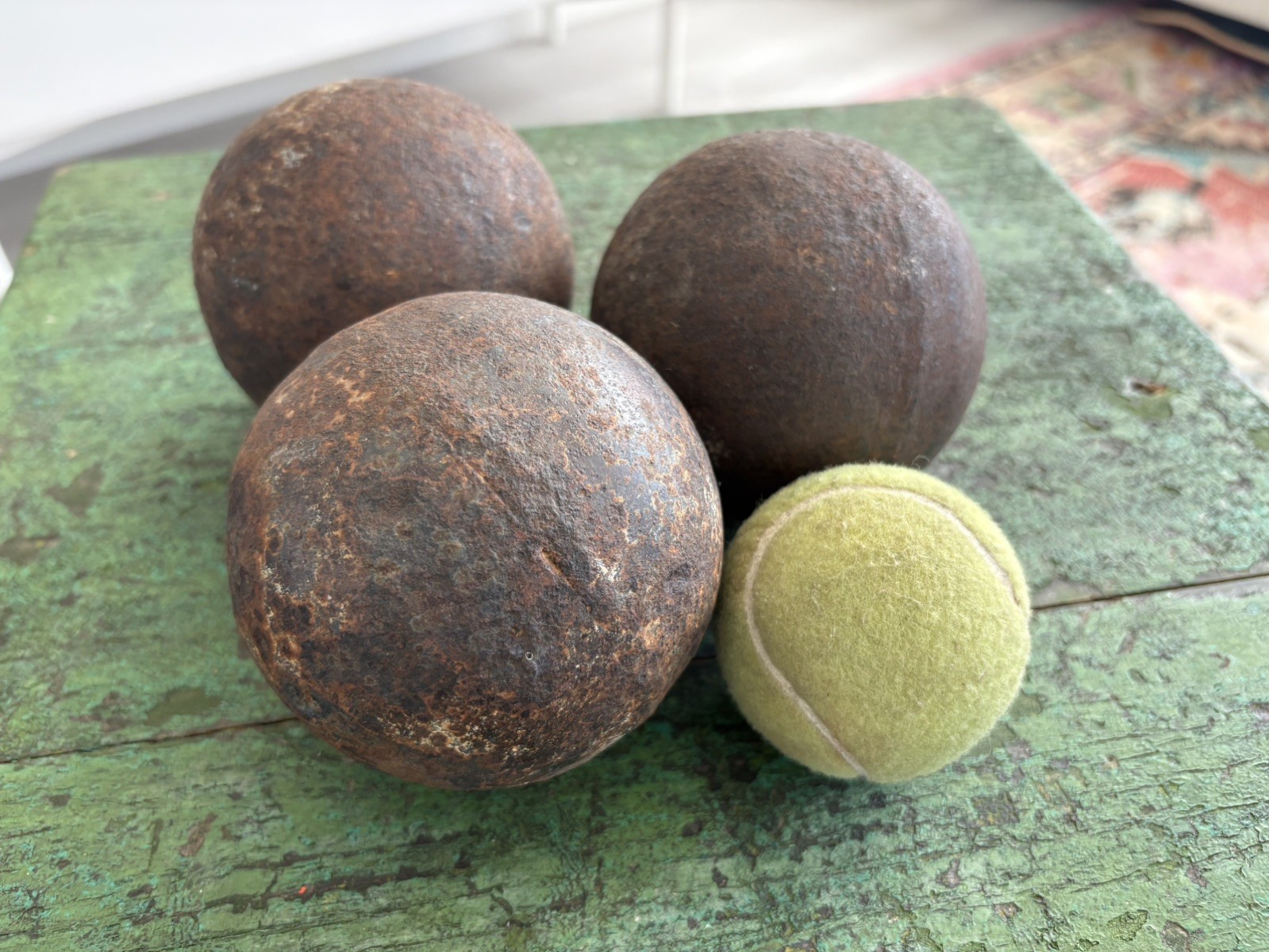 Lot Set 3 Antique Cannonball Rusty Cast Iron Round Ball Military Appx 2.4lb each