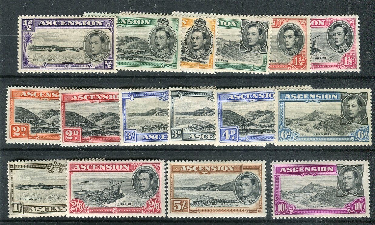 Ascension KGVI 1938-53 definitive set of 16 SG38/47b MH/MLH Ascension KGVI 1938-53 definitive set of 16 SG38/47b MH/MLH