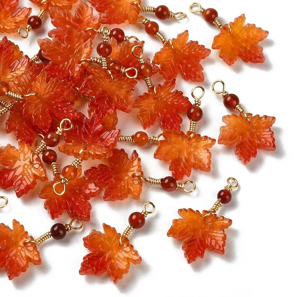 30pcs Autumn Glass Maple Leaf Charms Red Agate Pendants for Necklace Jewelry DIY