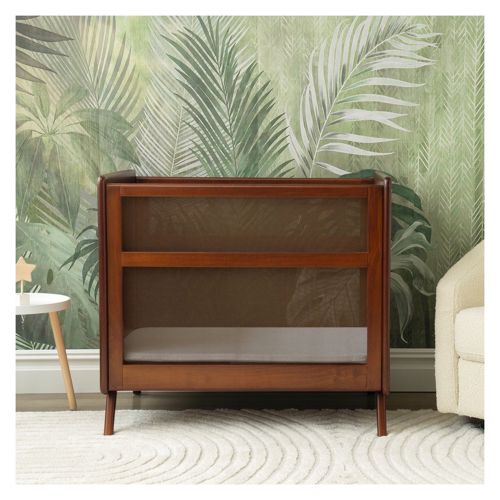HALO Brown Wood Baby Mini Crib with Breathable Mesh Walls HALO Brown Wood Baby Mini Crib with Breathable Mesh Walls