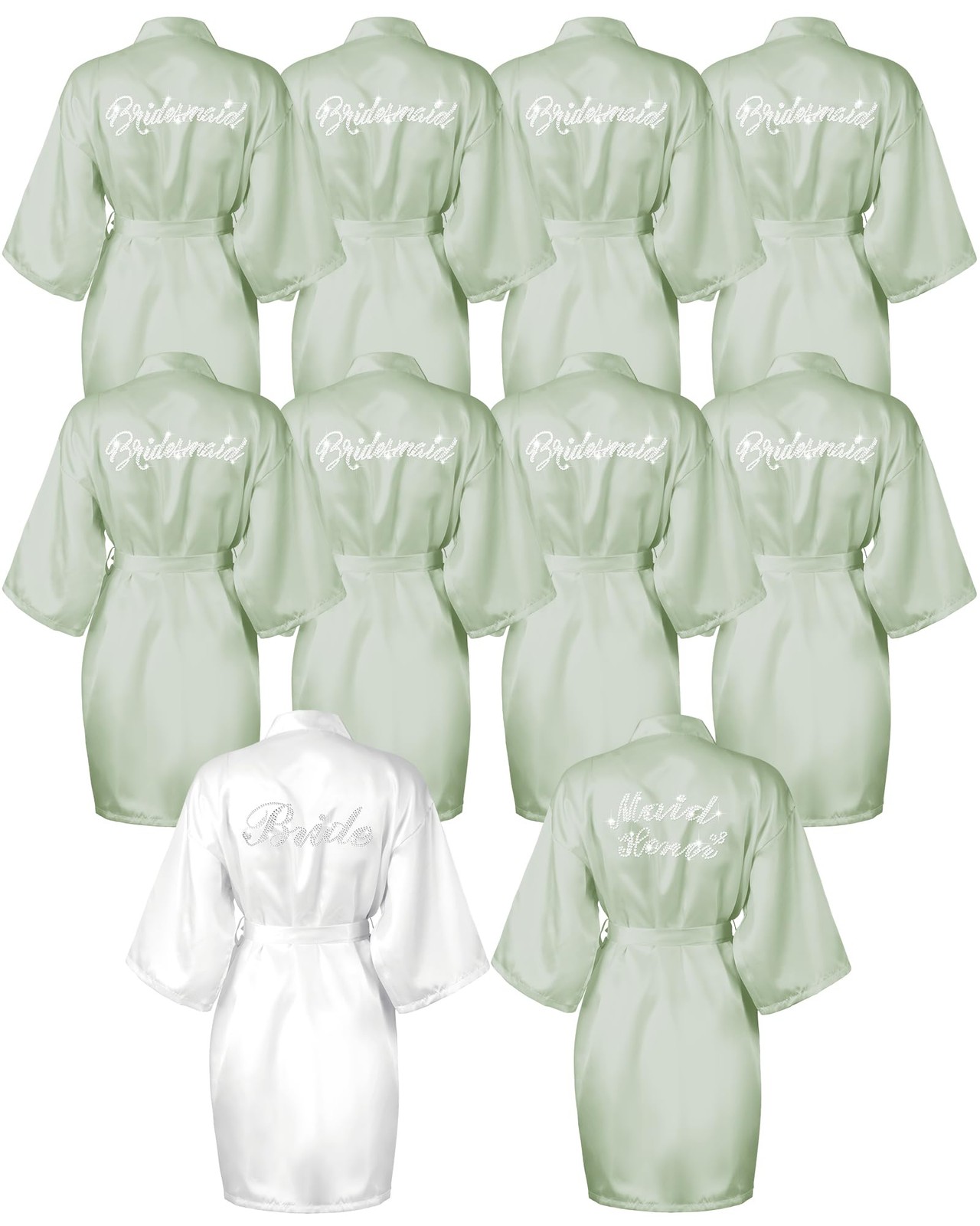 Jecery 10 Pcs Bride Bridesmaid Robes for Women Kimono Rhinestones Maid of Honor