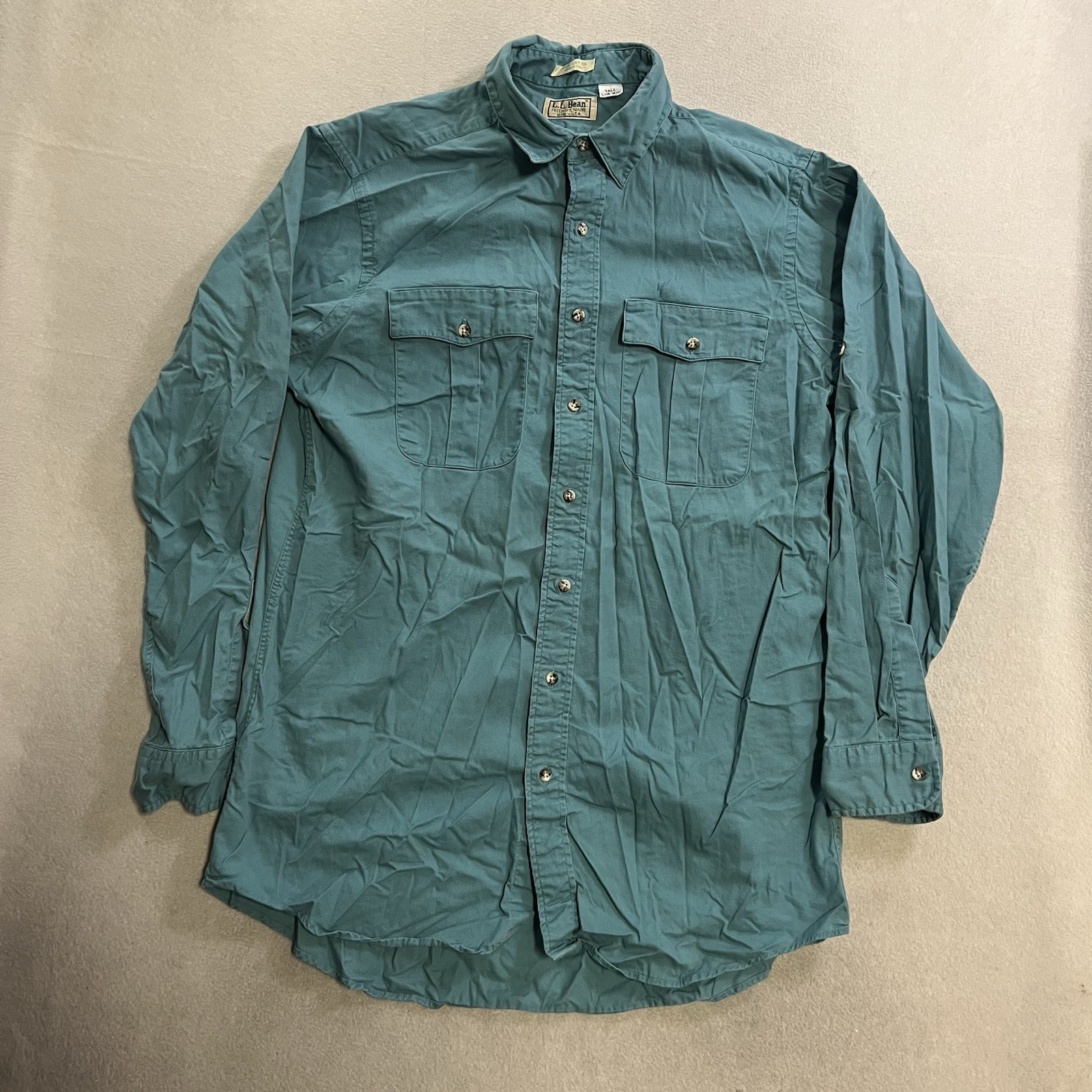 Vintage LL Bean Shirt Mens Large Tall Blue Button Front Casual 80s Made in USA Vintage LL Bean Shirt Mens Large Tall Blue Button Front Casual 80s Made in USA