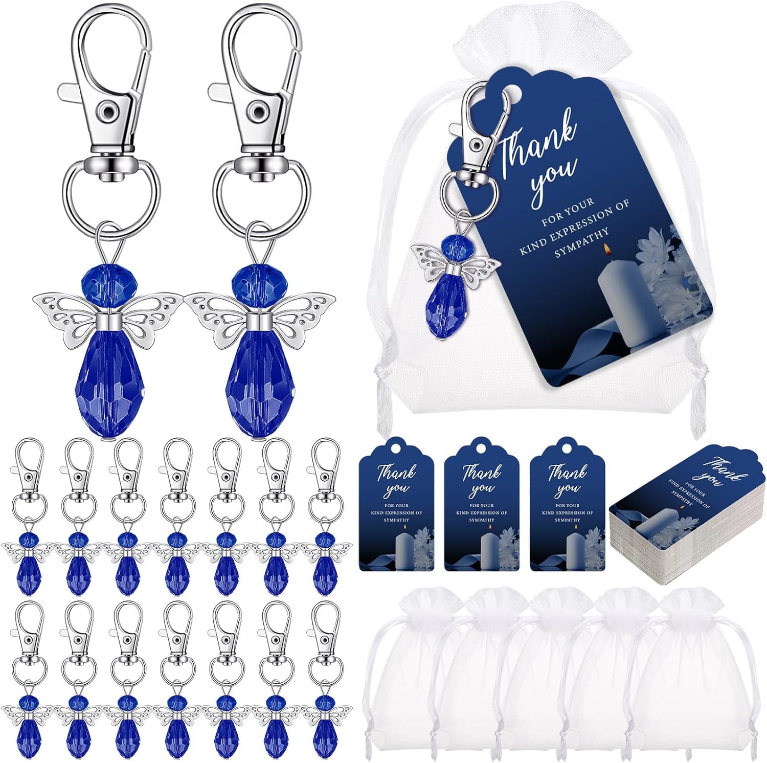 60 Set Funeral Favors, Celebration of Life Favors Angel Keychains Organza Bags S 60 Set Funeral Favors, Celebration of Life Favors Angel Keychains Organza Bags S
