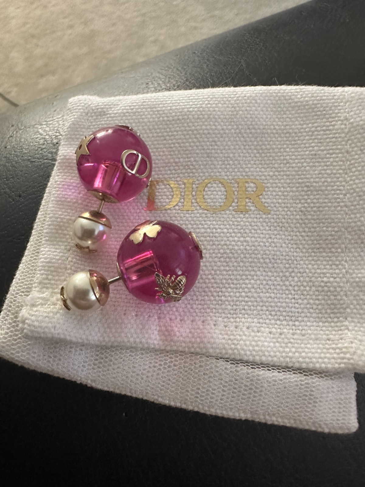 Christian Dior Pink Ball Bee Embellished Earrings Christian Dior Pink Ball Bee Embellished Earrings