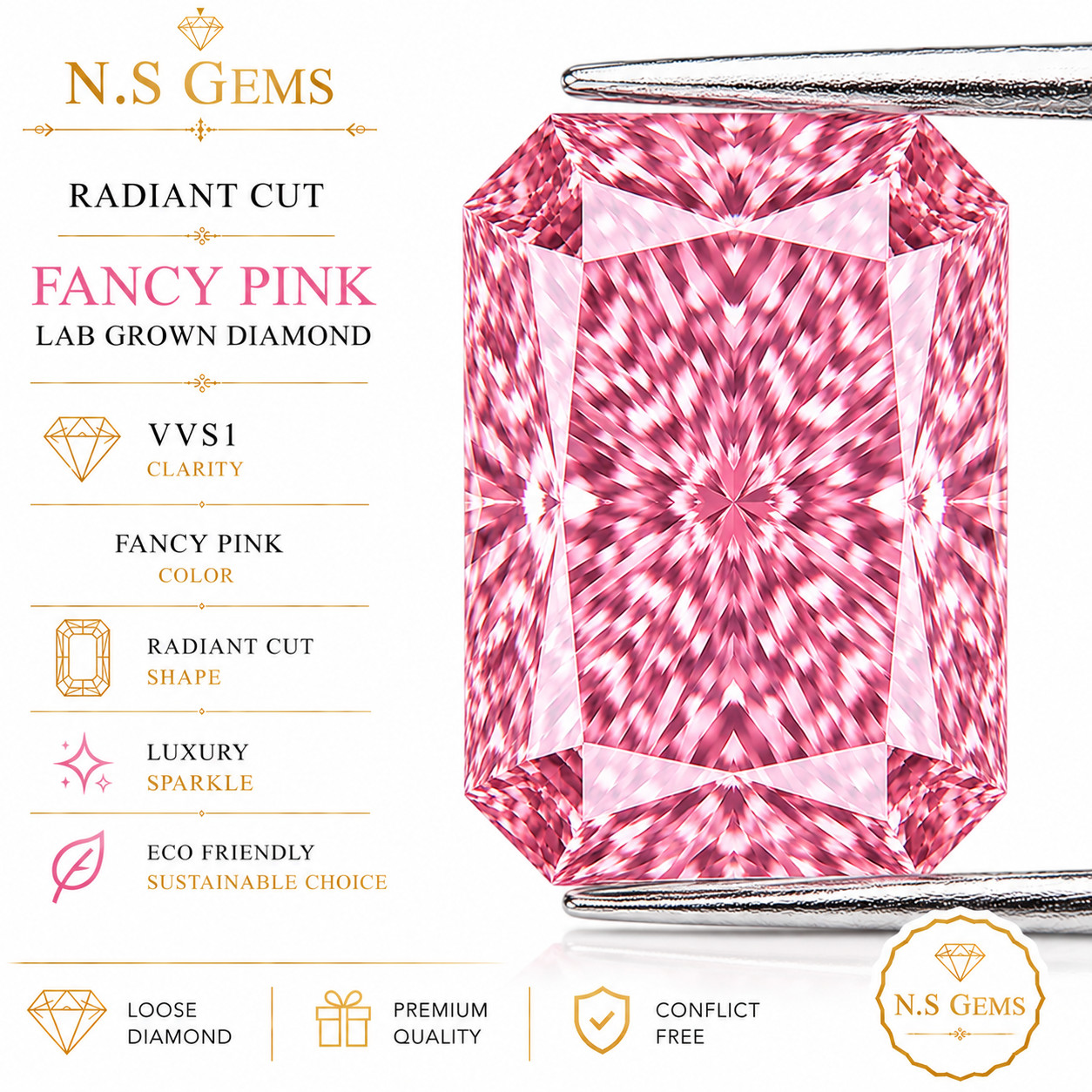 2 Ct Radiant Cut Fancy Pink Lab Grown Diamond VVS1 Loose Gemstone Luxury Sparkle 2 Ct Radiant Cut Fancy Pink Lab Grown Diamond VVS1 Loose Gemstone Luxury Sparkle