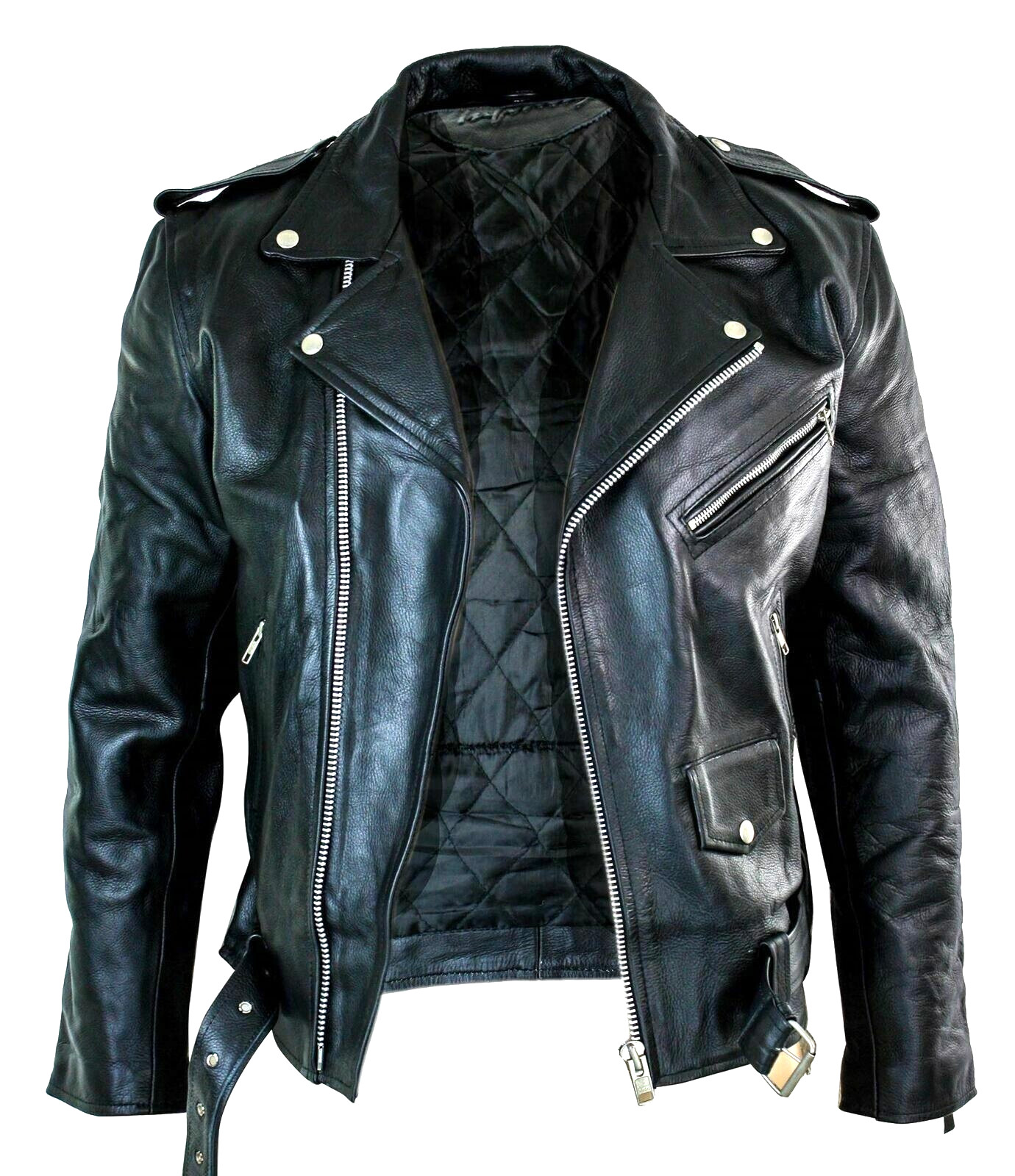 Men\'s Motorcycle Leather jacket Genuine Buffalo Skin Brando Style Black Biker