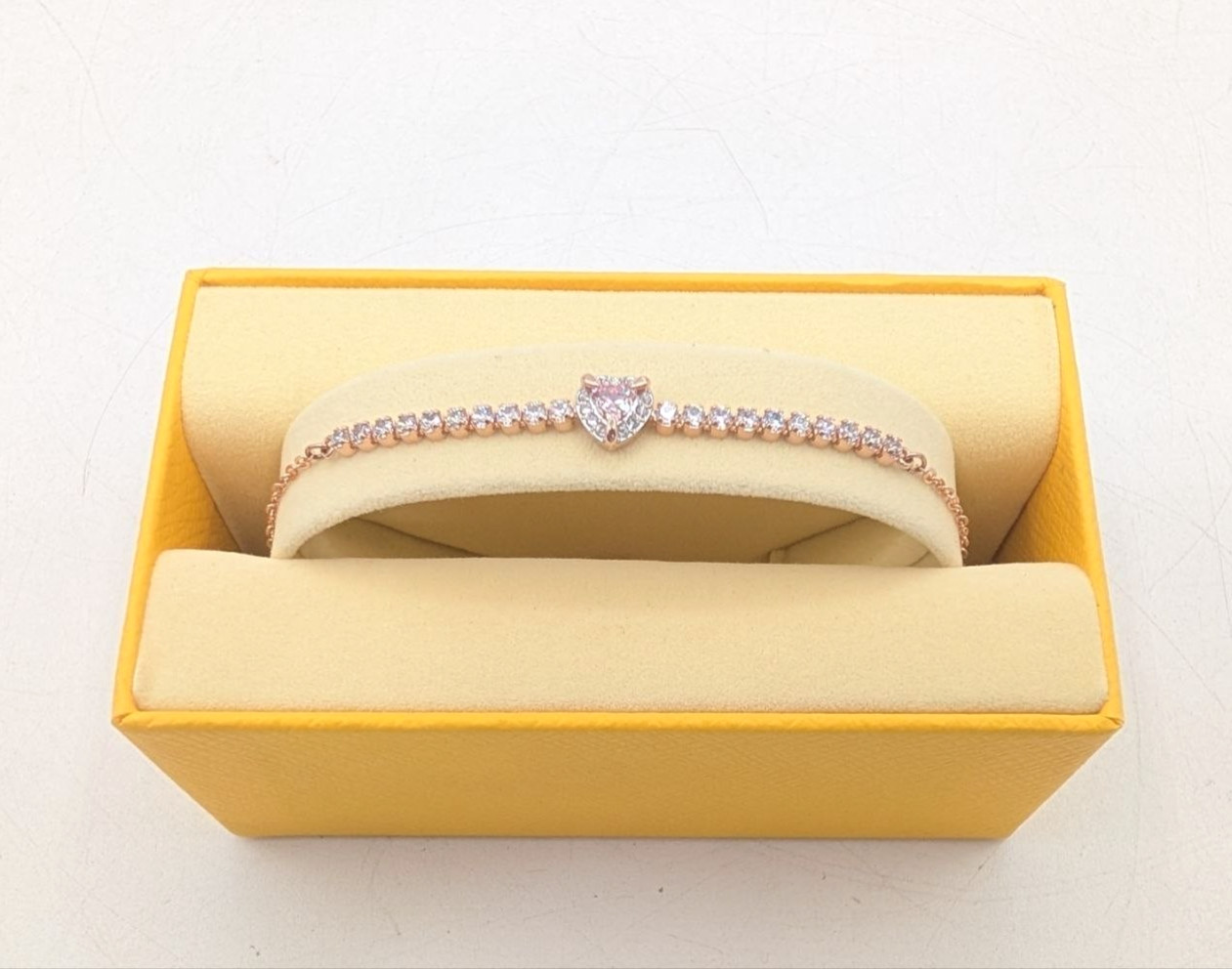 Swarovski One Heart Bracelet Pink Crystal Rose Gold 9.5in